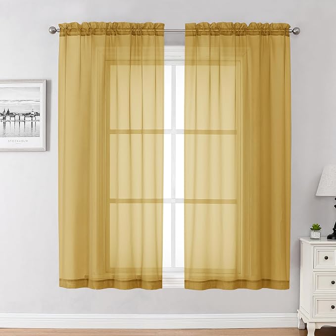 Chyhomenyc Sheer Curtains 63 Inch Length 2 Panels, Soft Airy, Rod Pocket by Chyhomenyc