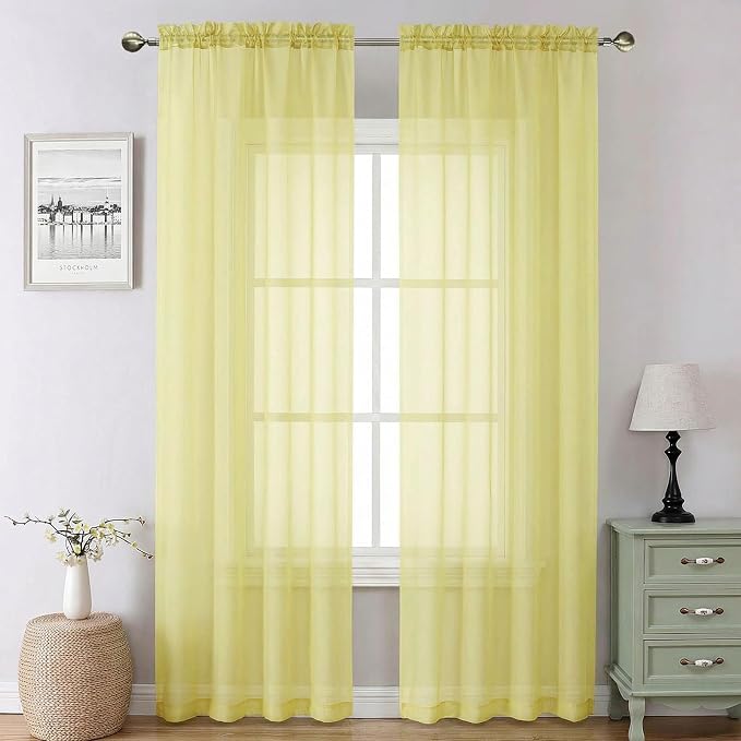 Goose Yellow Sheer Curtains 90 Inches Long 2 Panels, Voile Rod Pocket Light by Lecloud