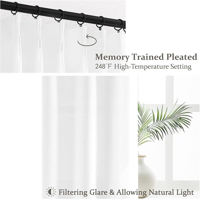 108 Inch White Linen Semi Sheer Curtains - Image 3