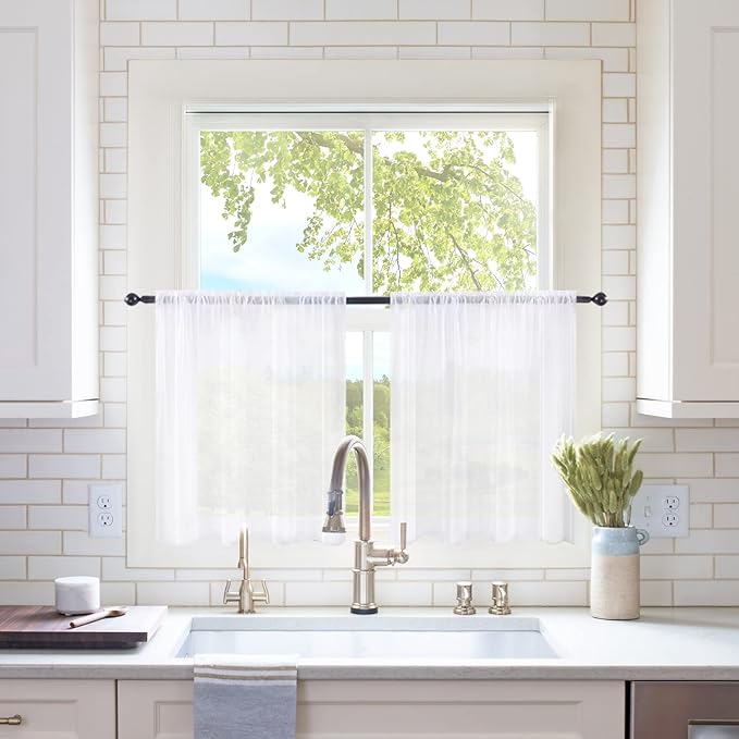 MIULEE 2 Panels Kitchen Tiers Half Window Sheer Curtains 29 X 24 Inch White | by MIULEE