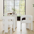 Modern Barrel Dining Chairs Set of 2, PU Leather Upholstered Accent Side Chair with Arms Comfy Makeup Vanity Chairs, Dining Living Room Kitchen Chairs, White