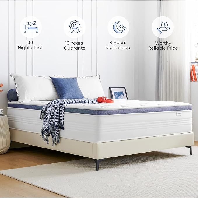 Full Mattress, 12 Inch Full Size Medium Plush Hybrid Mattress in a Box with Gel Memory Foam, Individually Pocketed Springs for Support and Pressure Relief, 100-Night Trial