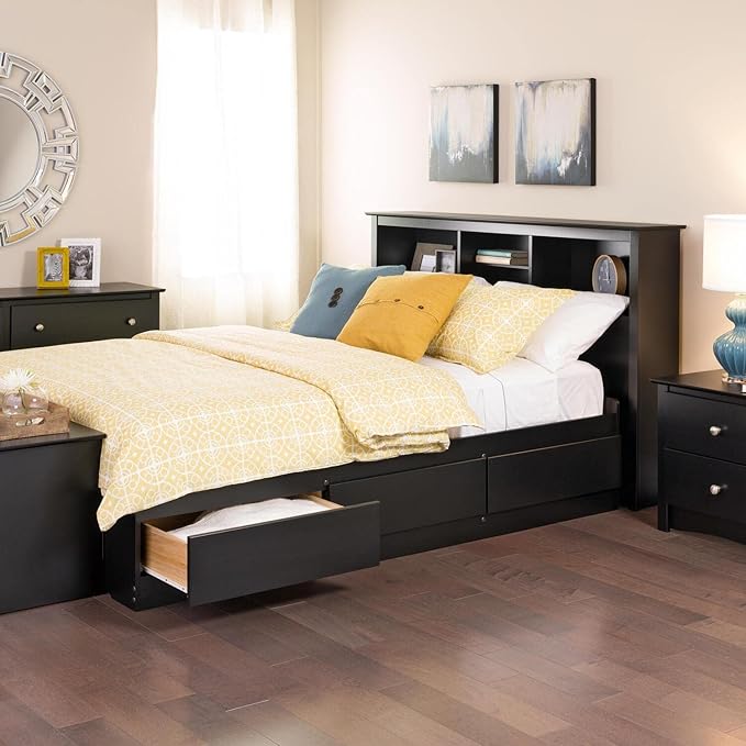 Prepac Mate's Queen 6-Drawer Minimalist Platform Storage Bed, Contemporary Queen Bed with Drawers 81.5" L x 63" W x 18.75" H, Black, BBQ-6200-3K