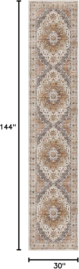 Madane Hallway Runner Rug 2'6''x12' Kitchen Runners Vintage, Turmeric/Grey | - Image 2