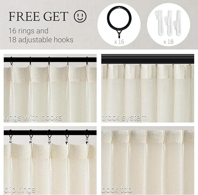 Pinch Pleated 92 Inch Curtains 2 Panels - Image 2