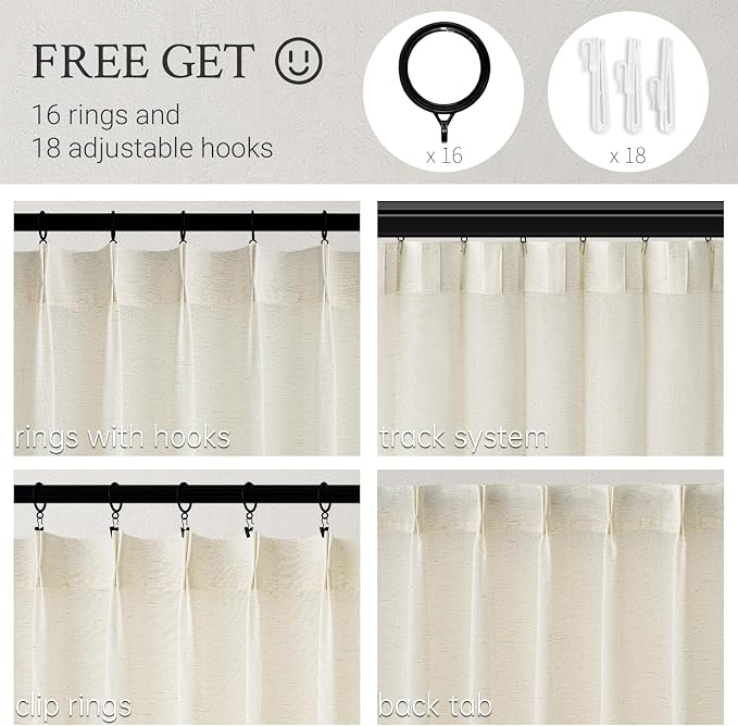 Topfinel 102 Inch Curtains 2 Panels Set, Two Packs Pinch Pleat Back Tab Linen - Image 2