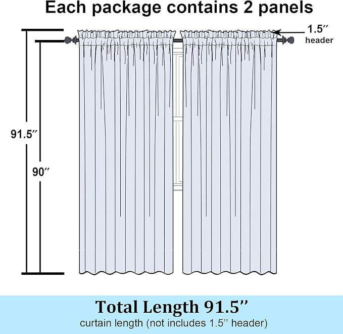 Simplebrand White Sheer Curtains 90 Inches Long, Light Filtering Rod Pocket - Image 2