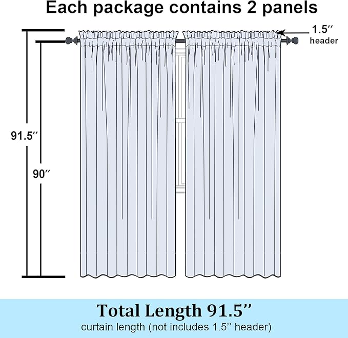 Simplebrand Sage Green Sheer Curtains 90 Inches Long 2 Panels, Light Filtering - Image 2