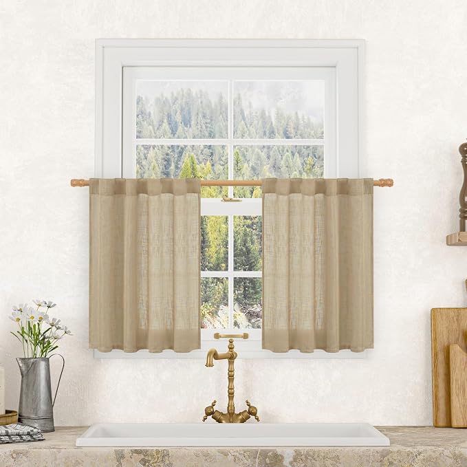 Short Linen Curtains 24 Inch Length by LAMIT