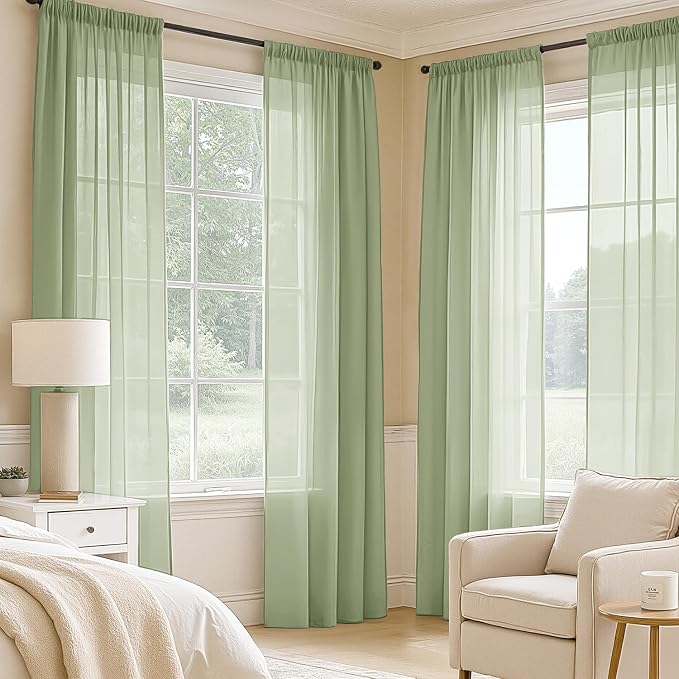 MIULEE Sage Green Sheer Curtains 63 Inches Long 4 Panels 54 x 63 Inches | Light - Image 2