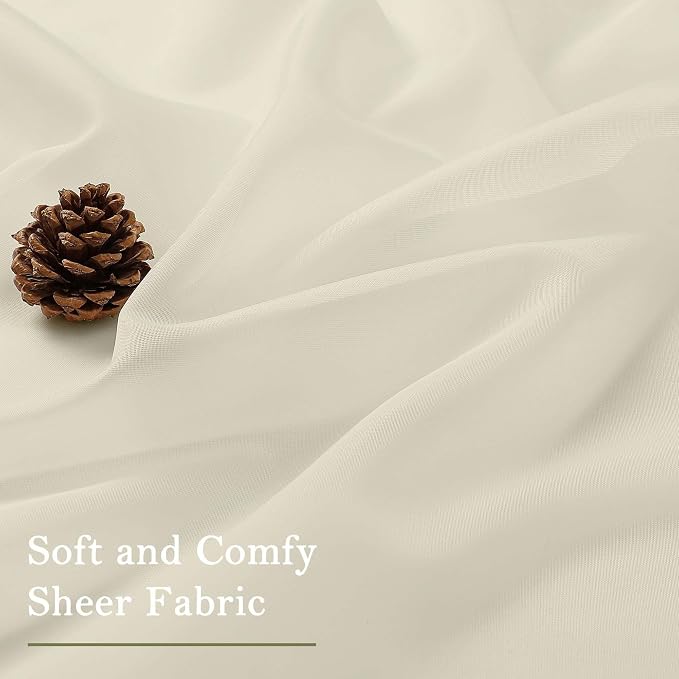 Cream Sheer Curtains 63 Inch Length 2 Panels, Rod Pocket Light Filtering - Image 7
