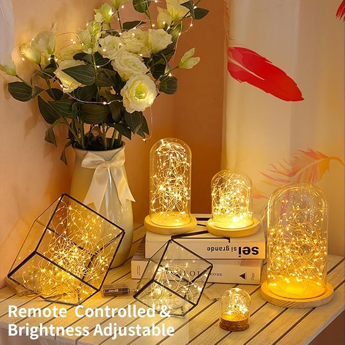GDEALER 2 Pack Fairy Lights 20 Ft 60 Led Battery Operated Christmas Lights with Remote Waterproof Silver Wire Twinkle Lights 8 Modes Fairy String Lights for Party Bedroom Decorations- Warm White