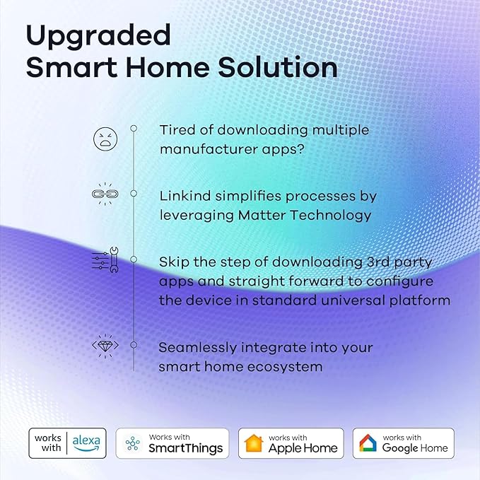 Linkind Matter Smart Light Bulb, Smart Bulbs Work with Apple Home/Siri/Alexa/Google Home/SmartThings, LED Color Changing Light Music Sync RGTBW, Smart Home, 60W 800LM A19 E26 2.4Ghz WiFi Only, 2 Pack