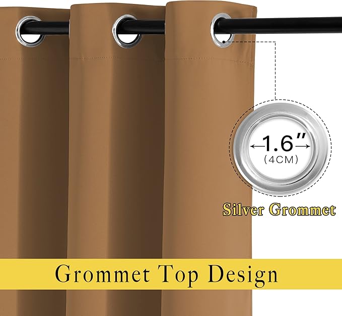 NICETOWN Insulated Curtains Blackout Draperies - Triple Weave Microfiber Home Thermal Insulated Solid Ring Top Blackout Curtains/Panels for Bedroom(Gold Brown, Set of 2, 46 x 72 Inch)
