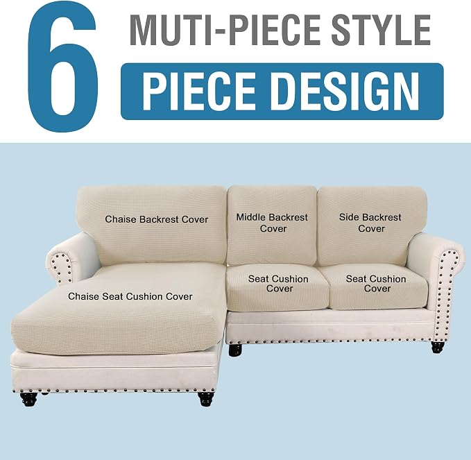 H.VERSAILTEX Sectional Couch Covers 6 Pieces Stretch Sofa Cover - Image 2