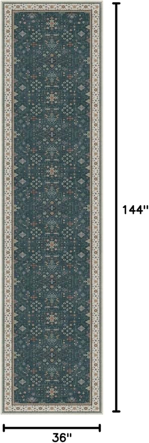 Dark Green Hallway Runner Rug 12 ft Long - Image 2