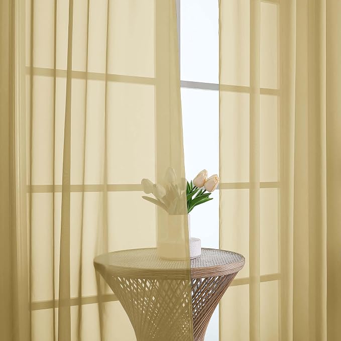 Gold Sheer Curtains 72 Inches Long 2 Panels Set, Transparent Voile Sheer Curtain - Image 7