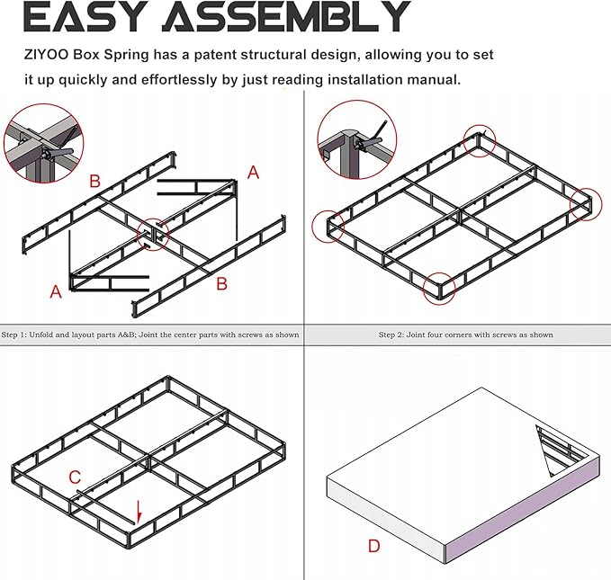 ZIYOO California King Box Spring and Cover, 9 Inch High Profile Easy Assembly,Mattress Foundation/Heavy Duty Metal Steel Structure/Quiet Noise-Free Accessory