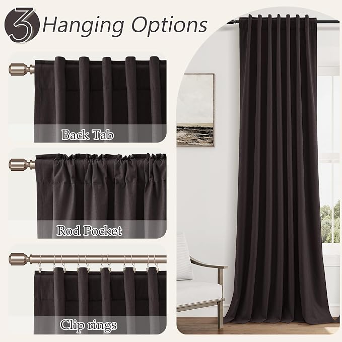 Cocoa Coffee 100% Blackout Linen Curtains 96 Inch Length 2 Panels Set - Image 6