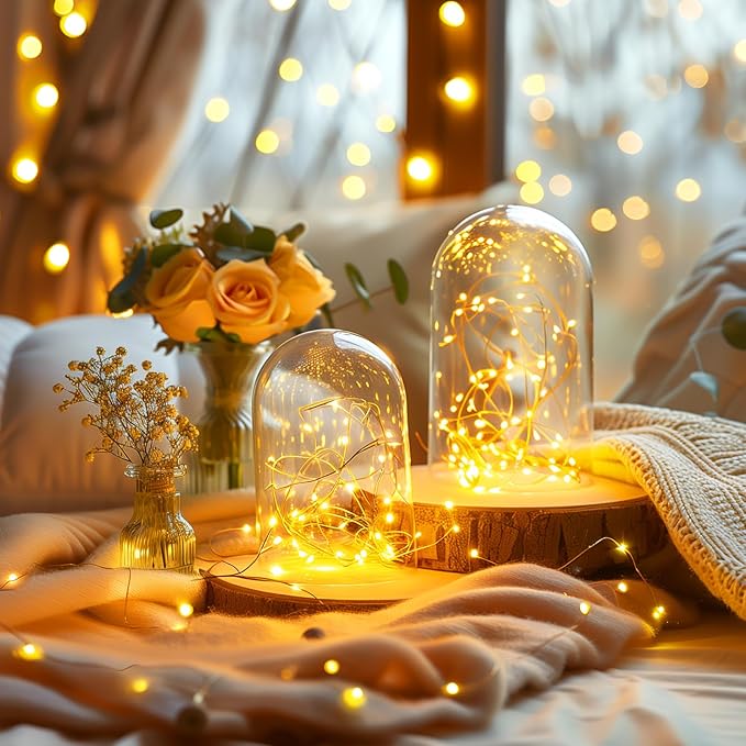 2Pack Fairy Lights Plug in, 33Ft 100 LEDs Waterproof Silver Wire Firefly Lights, Adaptor Included, Starry String Lights for Wedding Indoor Outdoor Christmas Patio Garden Decoration, Warm White