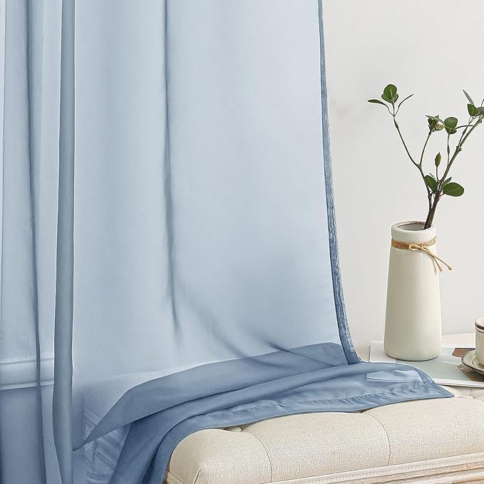 MIULEE Dusty Blue Sheer Curtains 54 X 108 Inches, 2 Panels | Solid Color - Image 4