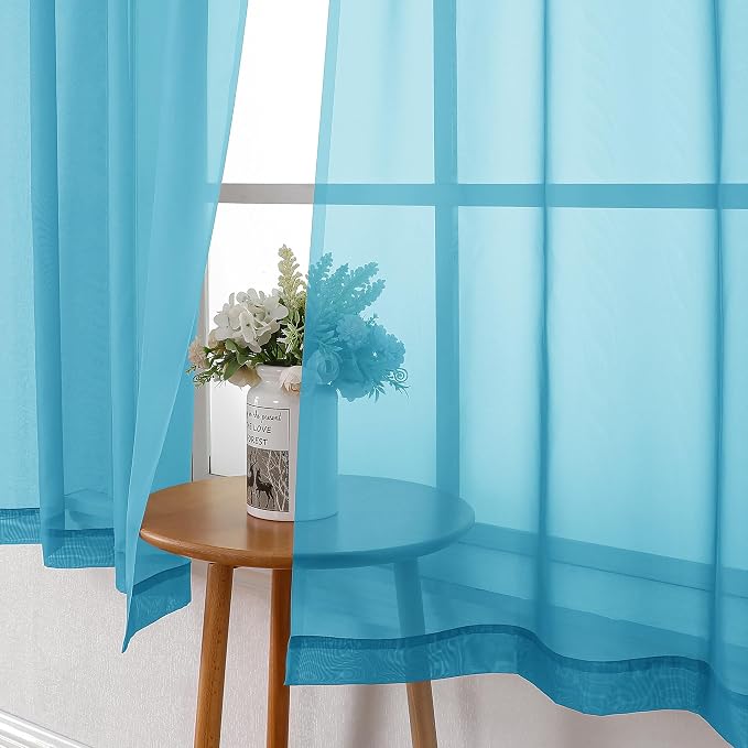 Turquoise Sheer Curtains 63 Inch Length 2 Panels, Light Filtering Voile Airy - Image 4