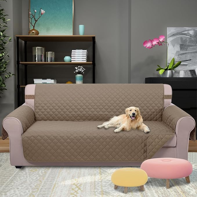 U-NICE HOME 4 Seater Sofa Cover 91''Large Couch Cover, Taupe/Taupe | Washable - Image 2