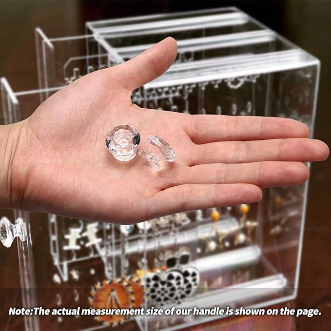 MroMax 12Pcs Tiny Pull Handle Diamond Acrylic Mini Knob 19mm Diameter Clear Shiny Diamond Shaped Knobs for Jewelry Box, Gift Case and Makeup Box