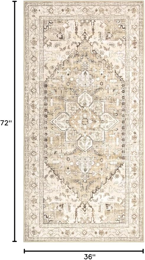 Yamaziot Washable Runner Rug, 3x6 Non-Slip Boho Vintage Hallway Kitchen Rug | - Image 2