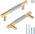Knurled Cabinet Pulls 2 Pack, 4 Inch Long Cabinet Handles Metal Door Pulls, Kitchen Drawer Pull Knurled Dresser Handles - 3" Hole to Hole, Grey & Gold