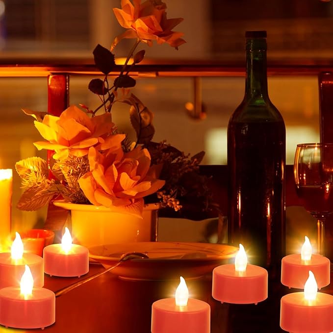 LED Tea Lights Candles- 12PACK Red Flameless Candles Realistic and Bright Flickering Long Lasting 200Hours for Holiday Celebration,Party, Home Decoration,Battery Operated