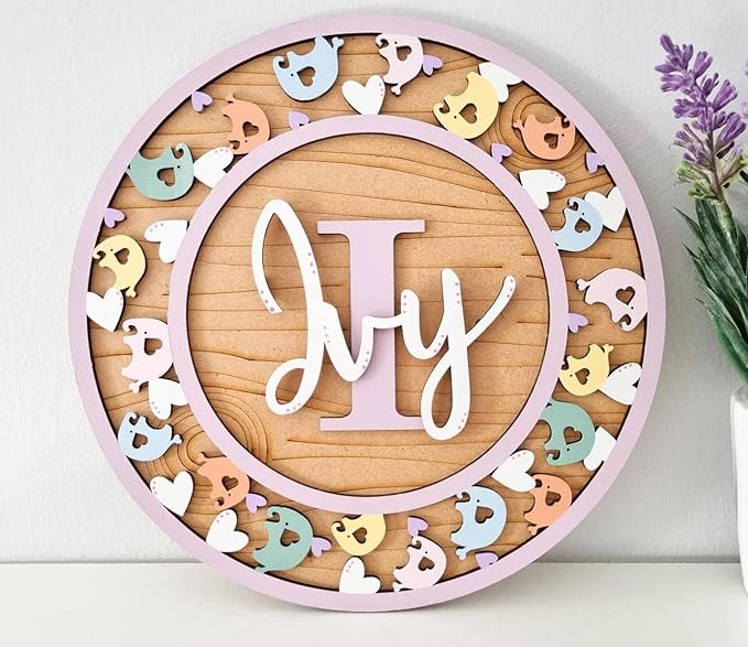 Personalised Elephant Name Sign, Girls Room Door Hanger, Kids Name Sign, Wooden Nursery Name Sign, Kids Room Sign, Door Hanger Kids Bedroom, Birthday Gifts for Baby Boys Girls