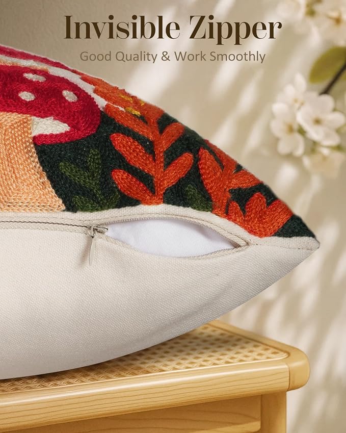 Embroidered Throw Pillow Cover 18x18 Inch, Mushroom Moon | Decorative Pillow - Image 3