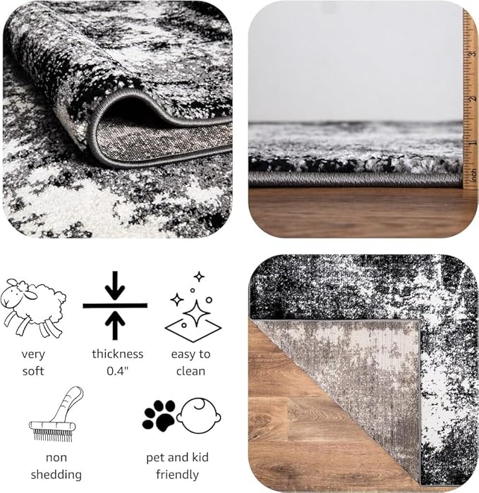 Keen Home Design Area Runner Rugs - 2x10 Non-Shedding, Abstract Runner for Kitchen, Living Room, Bedroom, Dining Room, Entryway - Size: 2'8" x 9'11", Abstract Black