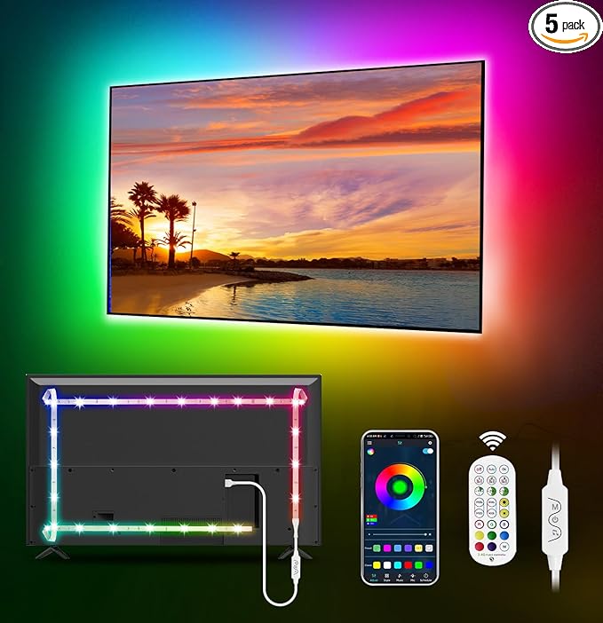 MATICOD LED Lights for TV Led Backlight, 9.84ft RGB Led Strip Lights for TV Lights Behind, USB Led Light Strip for 32-43in TV, Bluetooth APP Control Music Sync Strip Lighting for Christmas Decorations