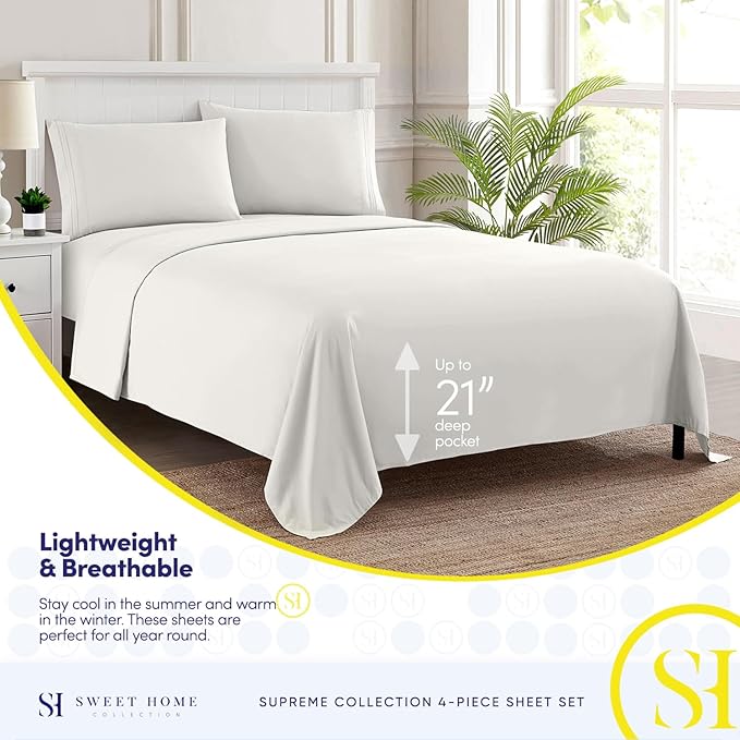 King Size Sheets - Breathable Luxury Bed Sheets with Full Elastic & Secure Corner Straps Built In - 1800 Supreme Collection Extra Soft Deep Pocket Bedding, Sheet Set, EXTRA DEEP pocket - King, Ivory