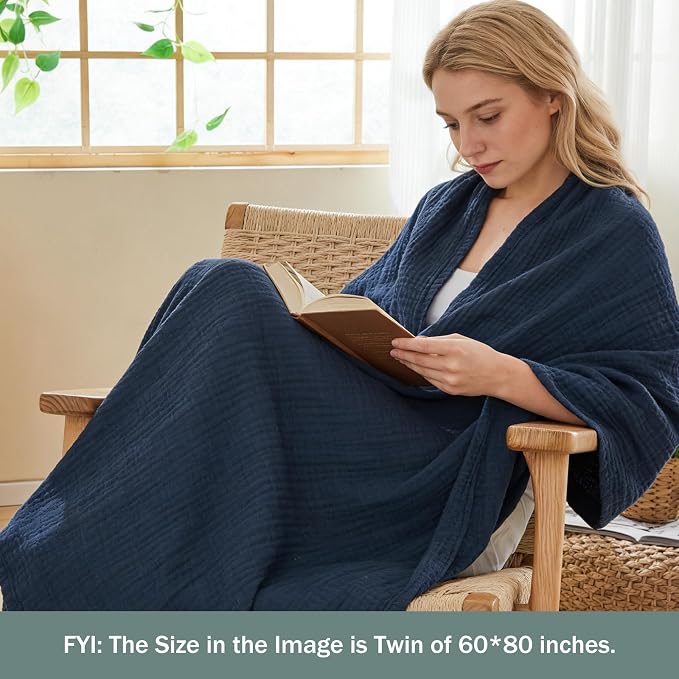EMME Muslin Blankets for Adults Throw Blanket for Couch Breathable Gauze Soft - Image 4