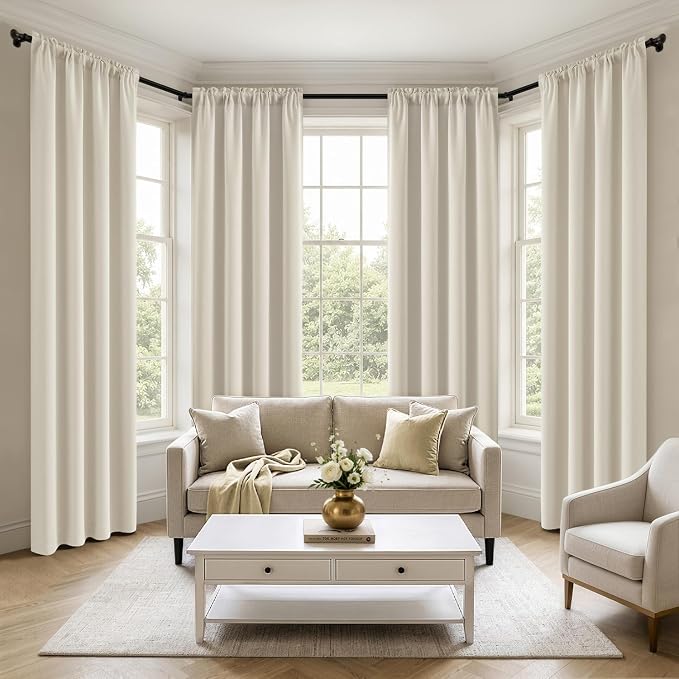 MIULEE 84 Inch Length Beige-White Blackout Bedroom Curtains Set of 4 | Thermal by MIULEE
