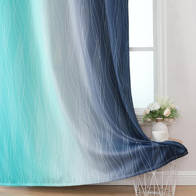Navy Blue and Teal Gradient Blackout Curtains - Image 6