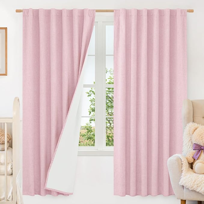 100% Blackout Linen Curtains 72 Inches by LAMIT