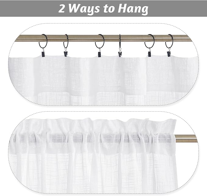 RYB HOME Semi Sheer Curtains - Privacy Linen Curtains Light Filtering Loose Weave Soft Drapes for Bedroom Living Room Bathroom Window Decor, White, 34 inch Wide x 63 inch Long, 1 Pair