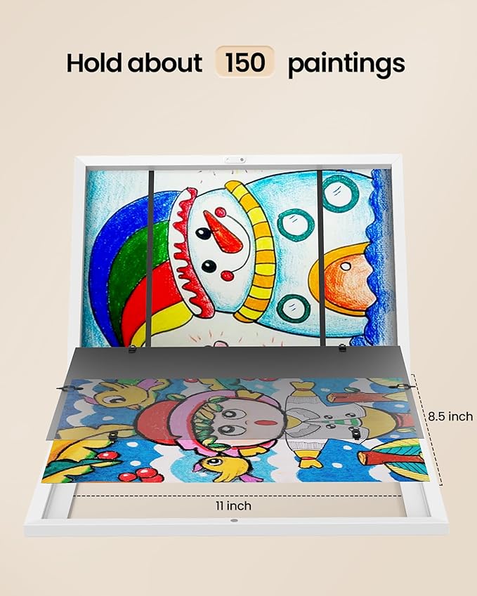 BAIJIALI 2 Packs White Kids Art Frames for Kids Artwork Frames Changeable Display 8.5x11 with Mat or 9x12 without Mat,Picture Frame for Kids Artwork Front Opening Holds 150 Horizontal &Vertical For