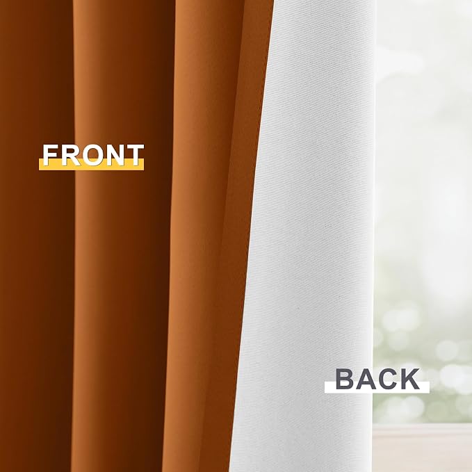 Yakamok Burnt Orange 100% Blackout Curtains 63 Inches Long 50" Wide 2 PCS | - Image 6