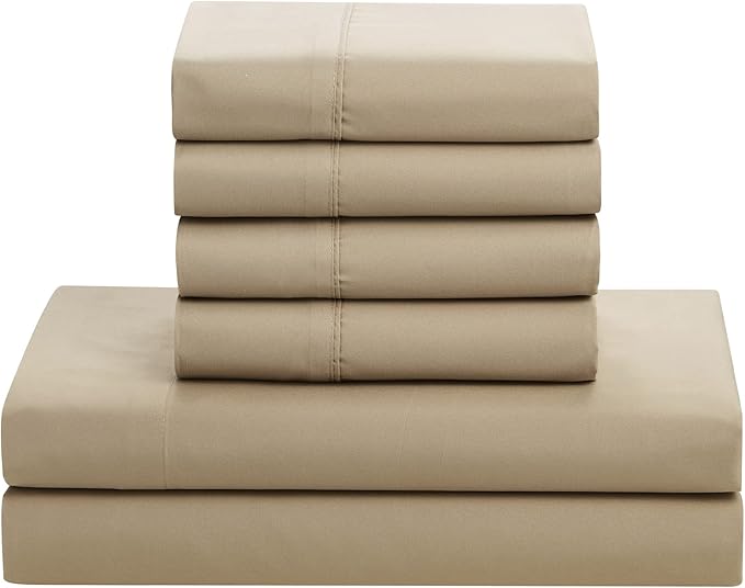 Sweet Home Collection 7 Piece Comforter Set Bag Solid Color All Season Soft Down Alternative Blanket & Luxurious Microfiber Bed Sheets, Taupe, Queen
