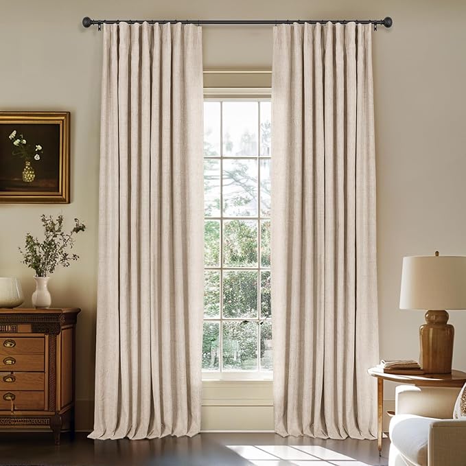 100% Blackout Curtains for Bedroom Oatmeal Linen Look Curtains 84 Inch Long | by INOVADAY