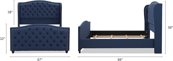 Jennifer Taylor Home Marcella Tufted Wingback Bed, Queen, Dark Sapphire Blue
