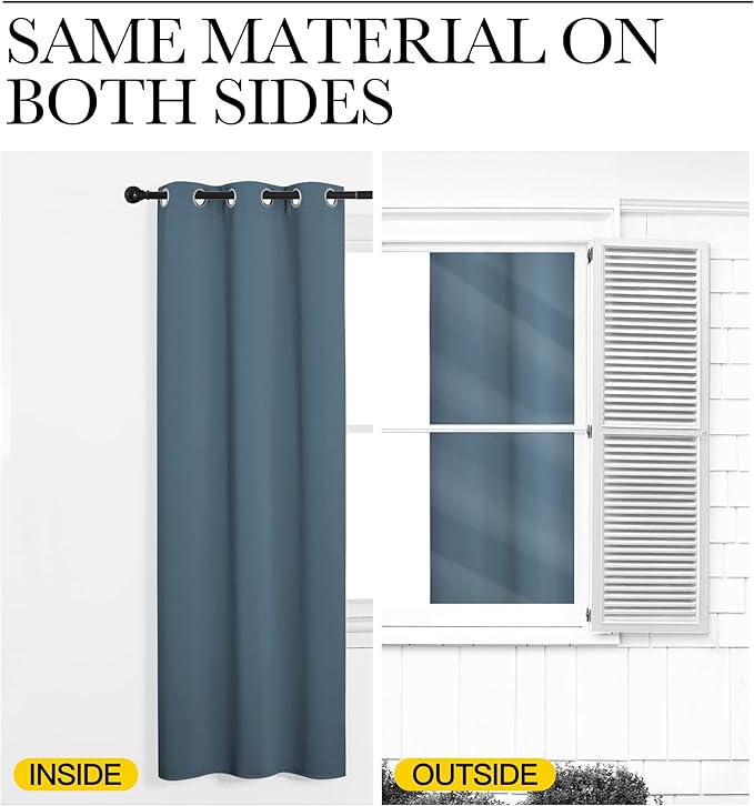 NICETOWN Smoky Blue Blackout Curtains 86 inches Length for Living Room, 2 Panels, 55" Wide, Thermal Insulated Long Drapes for Large Window