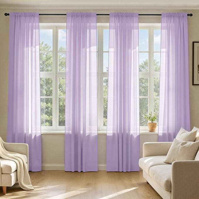 MIULEE Light Purple Sheer Curtains 84 Inches Long 4 Panels 42 x 84 Inches | by MIULEE