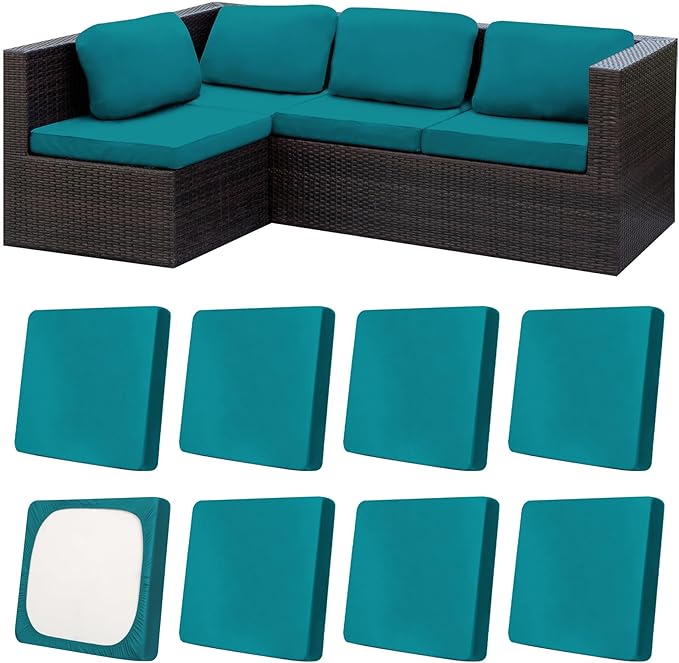 8Pcs Patio Cushion Covers, Outdoor Stretch Cushion Covers, Washable | Stretch by Unknown