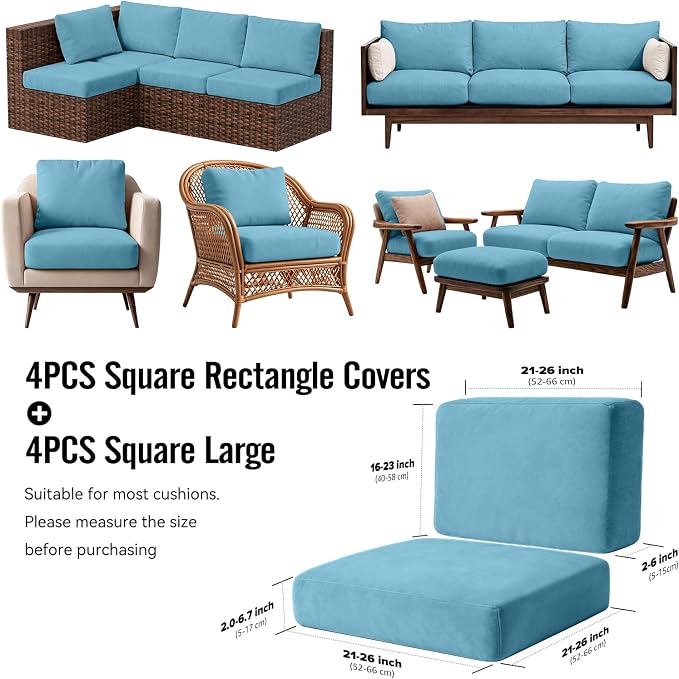 8Pcs Outdoor Cushion Covers, Stretch Patio Furniture Couch Chair Slipcovers | - Image 2